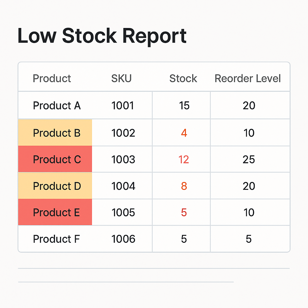 Low Stock Report screenshot